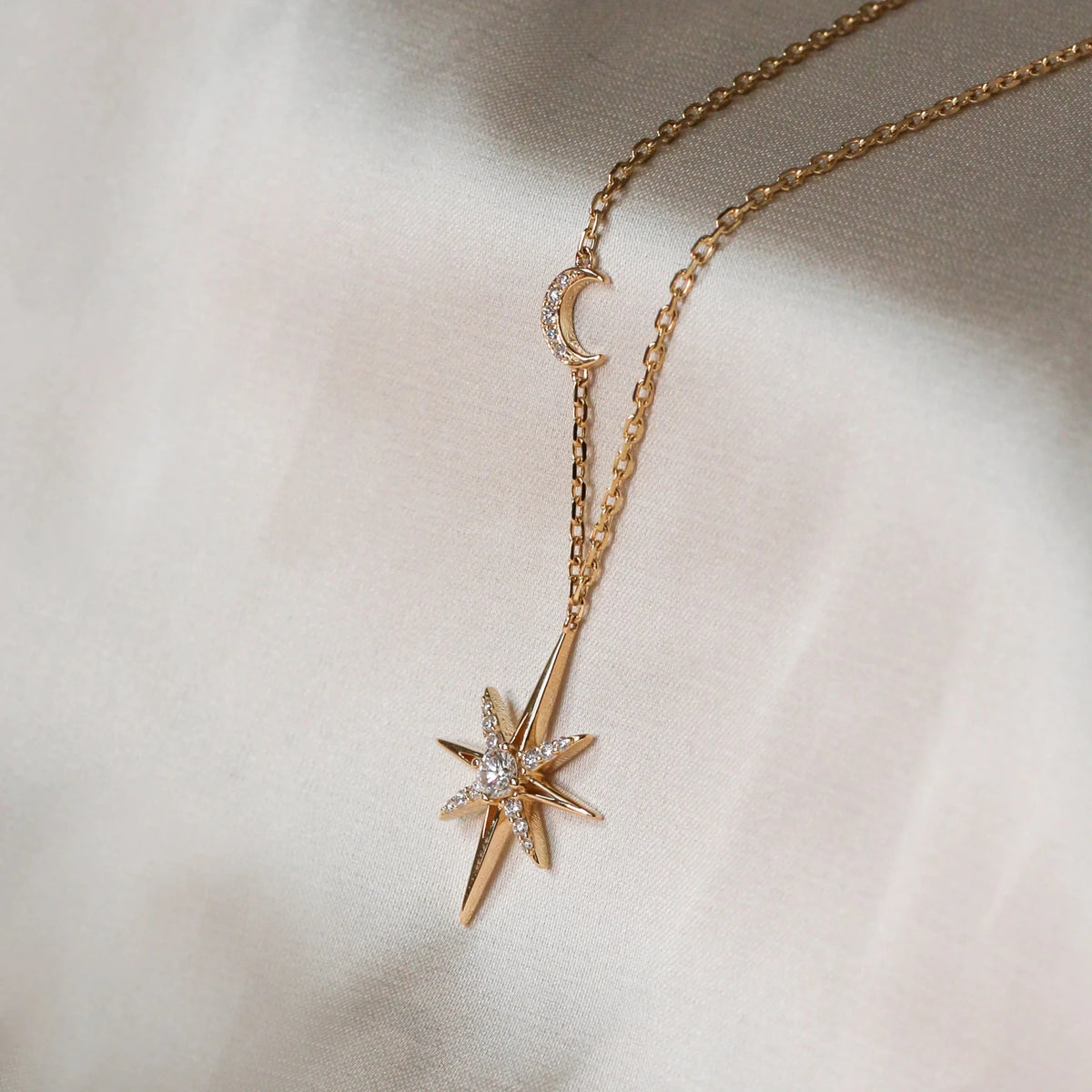 Diamond Celestial Starburst & Crescent Moon Pendan View 2