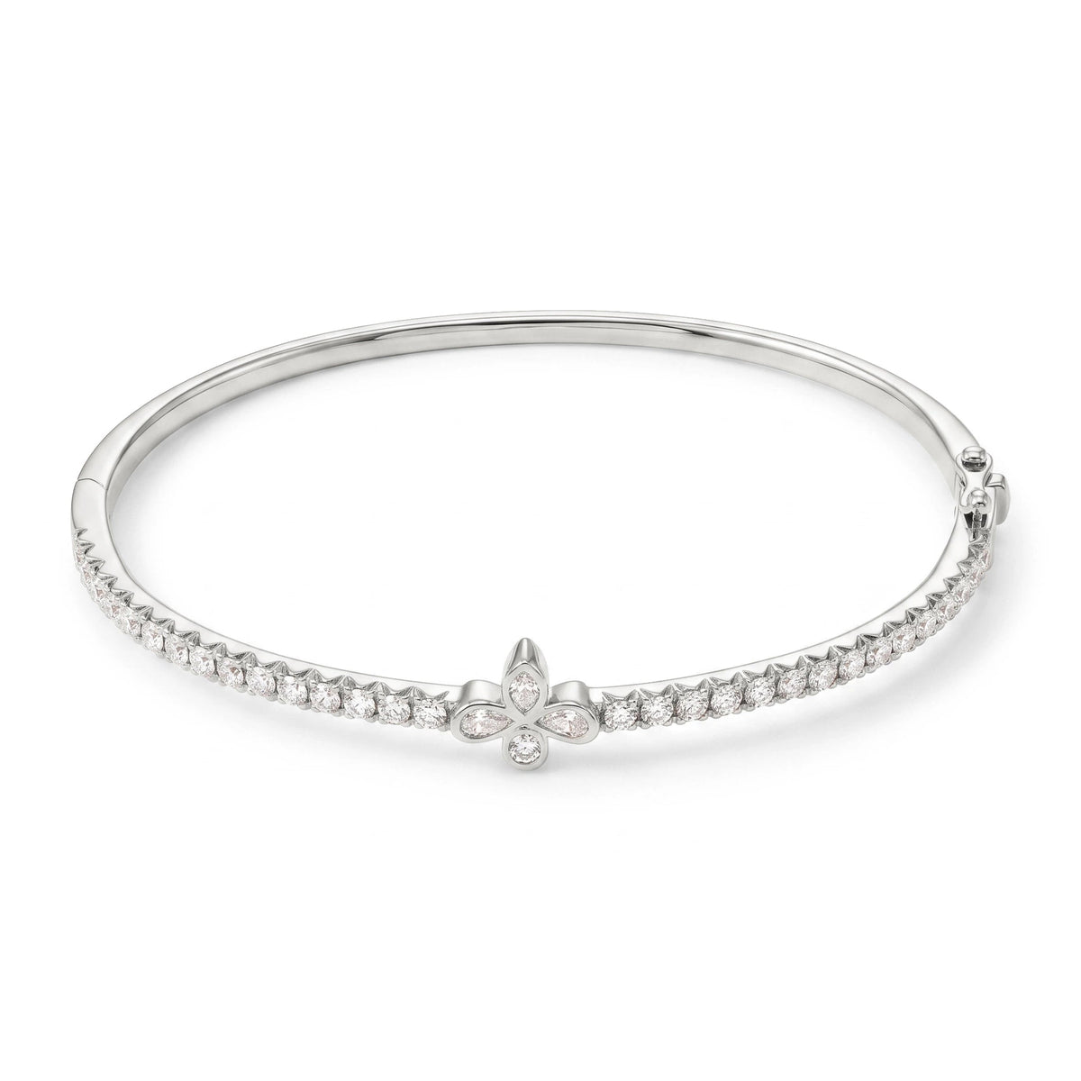 Diamond Line Bangle with Pear Floral Centerpiece View 6