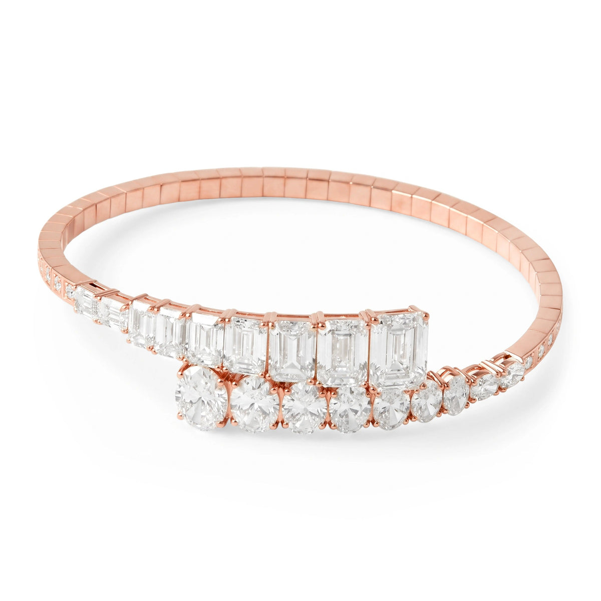 Dual-Row Emerald & Oval Cut Diamond Crossover Stat View 3