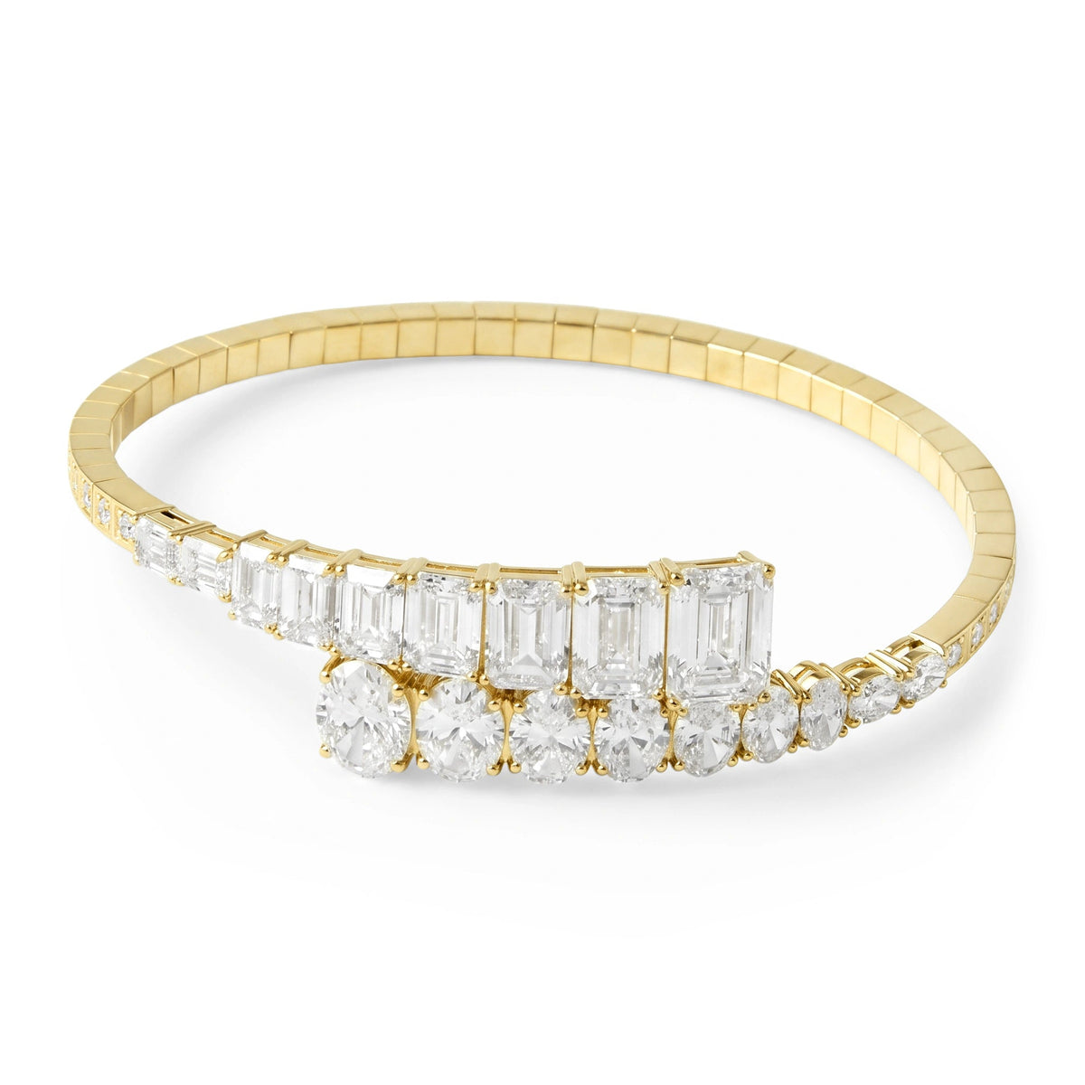Dual-Row Emerald & Oval Cut Diamond Crossover Stat View 7