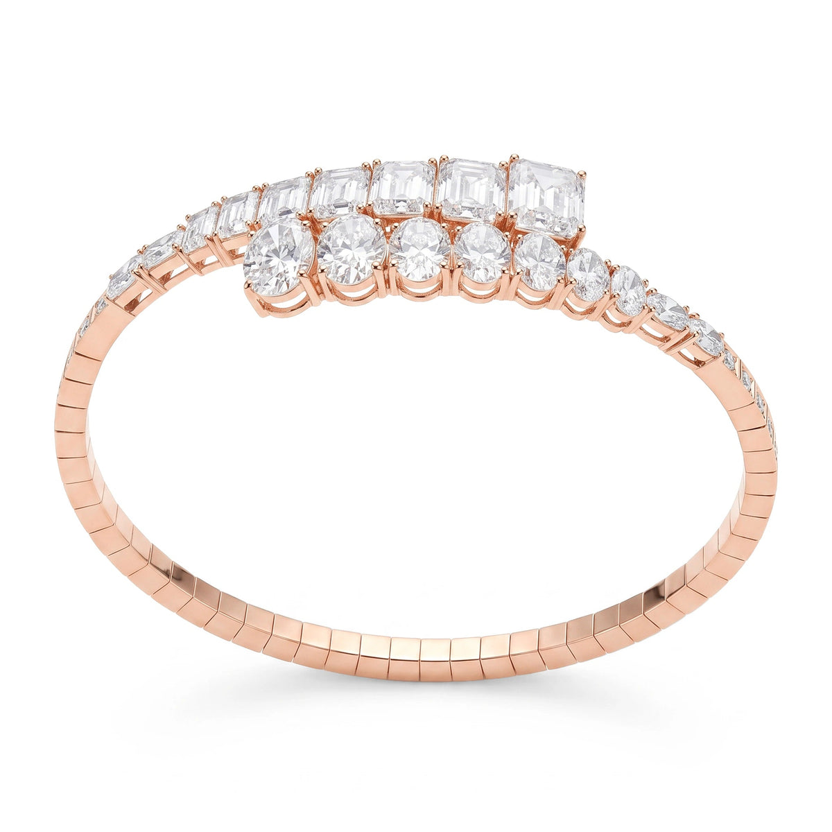 Dual-Row Emerald & Oval Cut Diamond Crossover Stat View 4