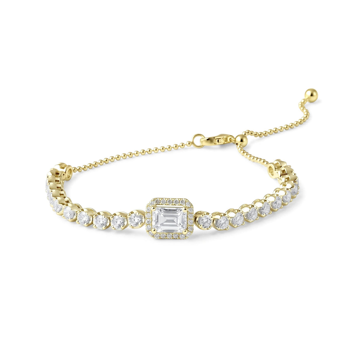 Emerald Cut Diamond Halo Adjustable Bolo Bracelet View 7