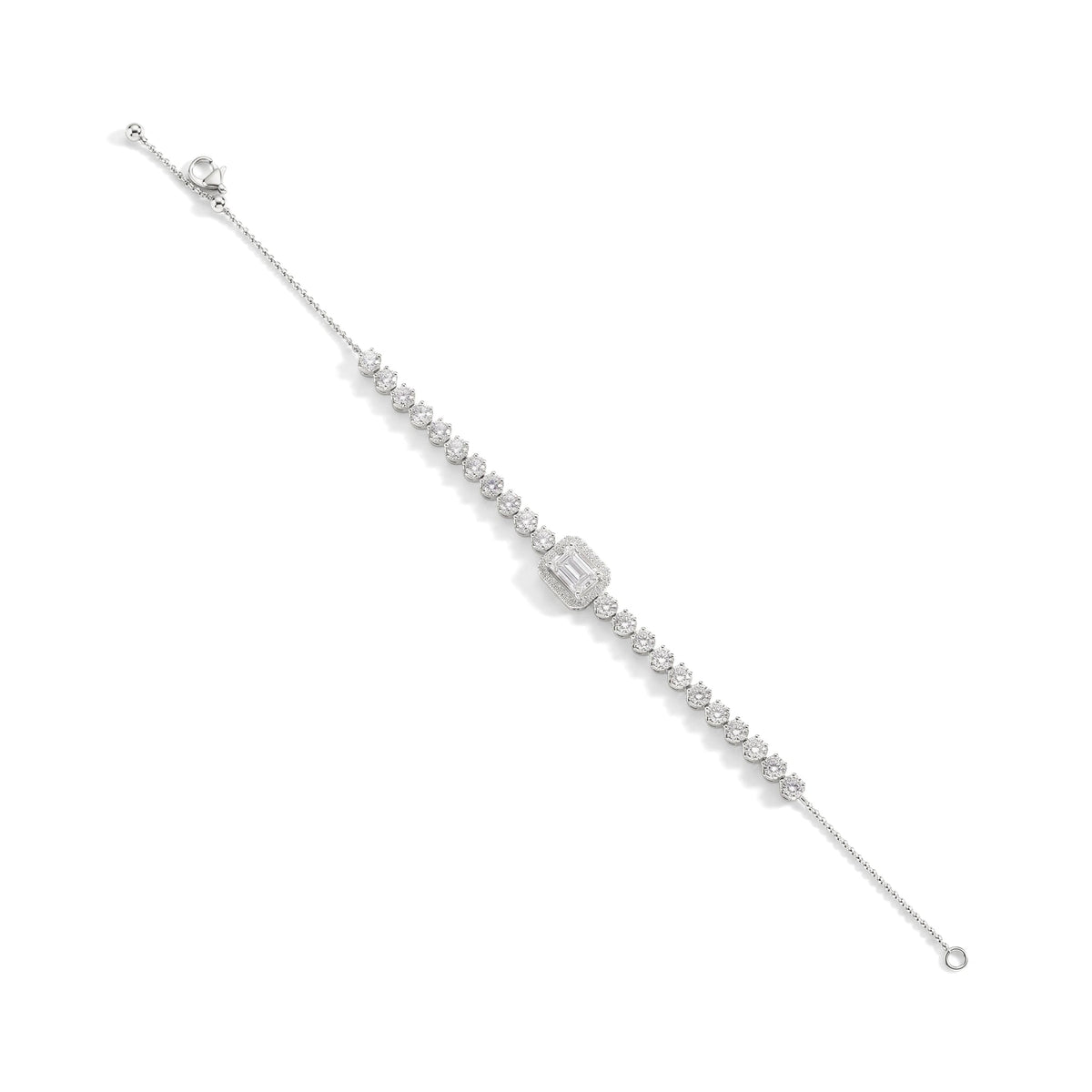 Emerald Cut Diamond Halo Adjustable Bolo Bracelet View 6