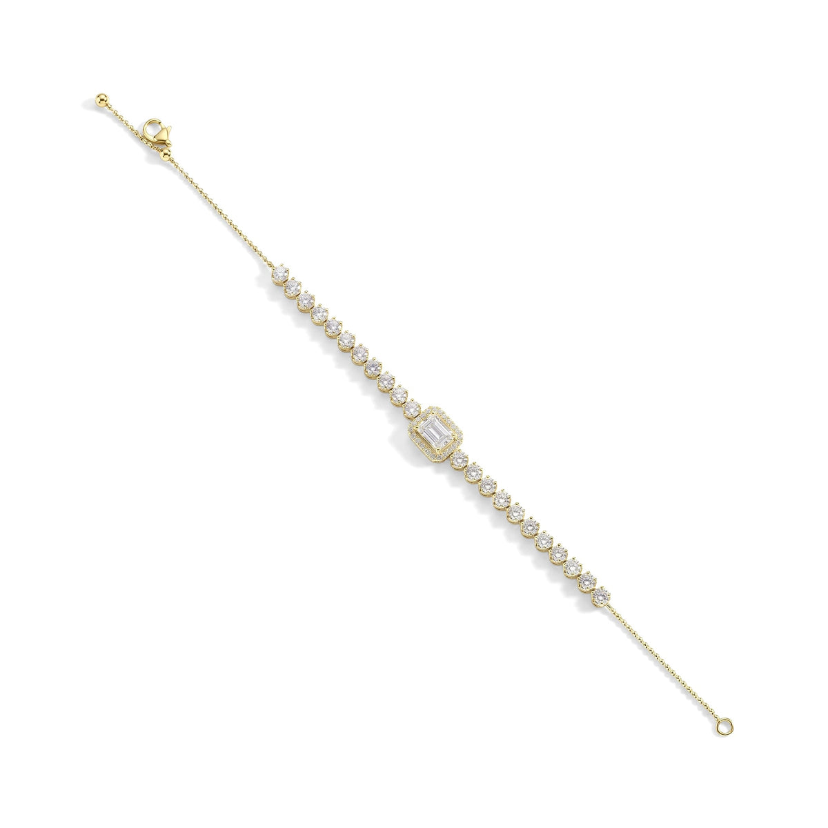 Emerald Cut Diamond Halo Adjustable Bolo Bracelet View 8
