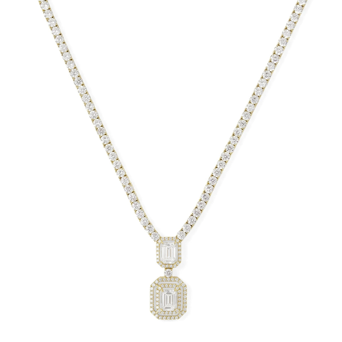 Emerald-Cut Double Halo Drop Statement Tennis Neck View 4