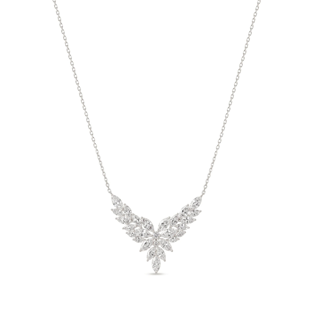 Feathered Marquise Cut Diamond V-Necklace View 5