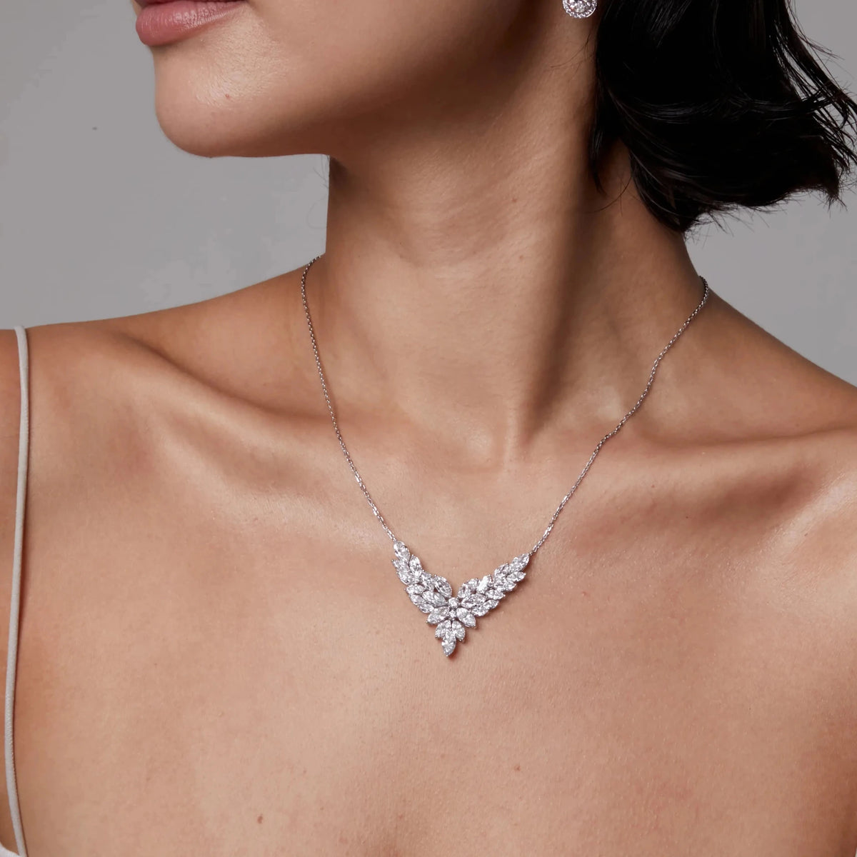 Feathered Marquise Cut Diamond V-Necklace View 3