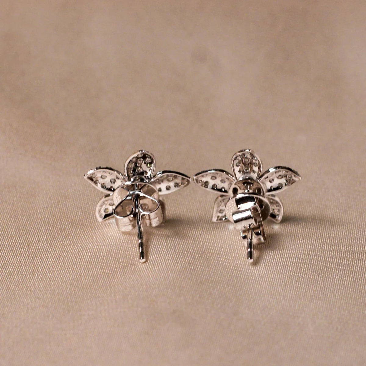 Five-Petal Pavé Diamond Flower Stud Earrings View 3