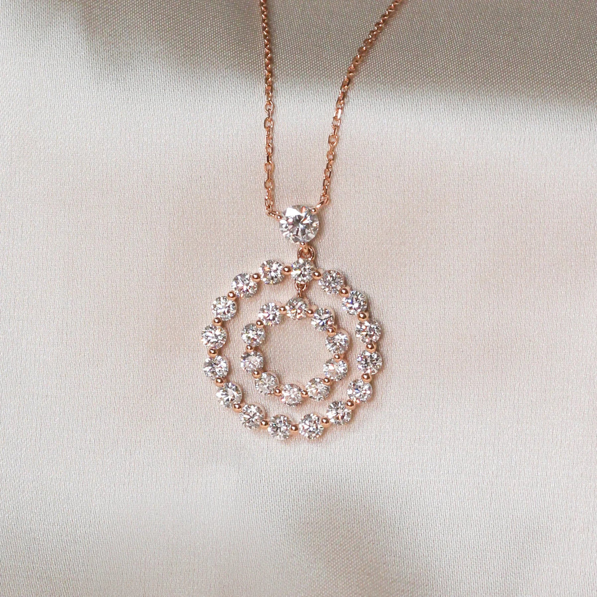 Floating Double Circle Diamond Pendant Necklace View 5