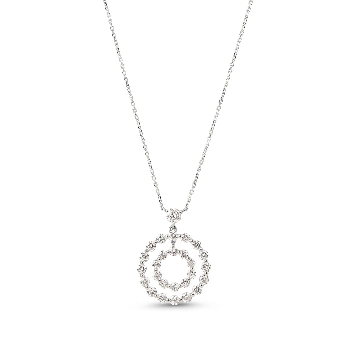 Floating Double Circle Diamond Pendant Necklace View 2
