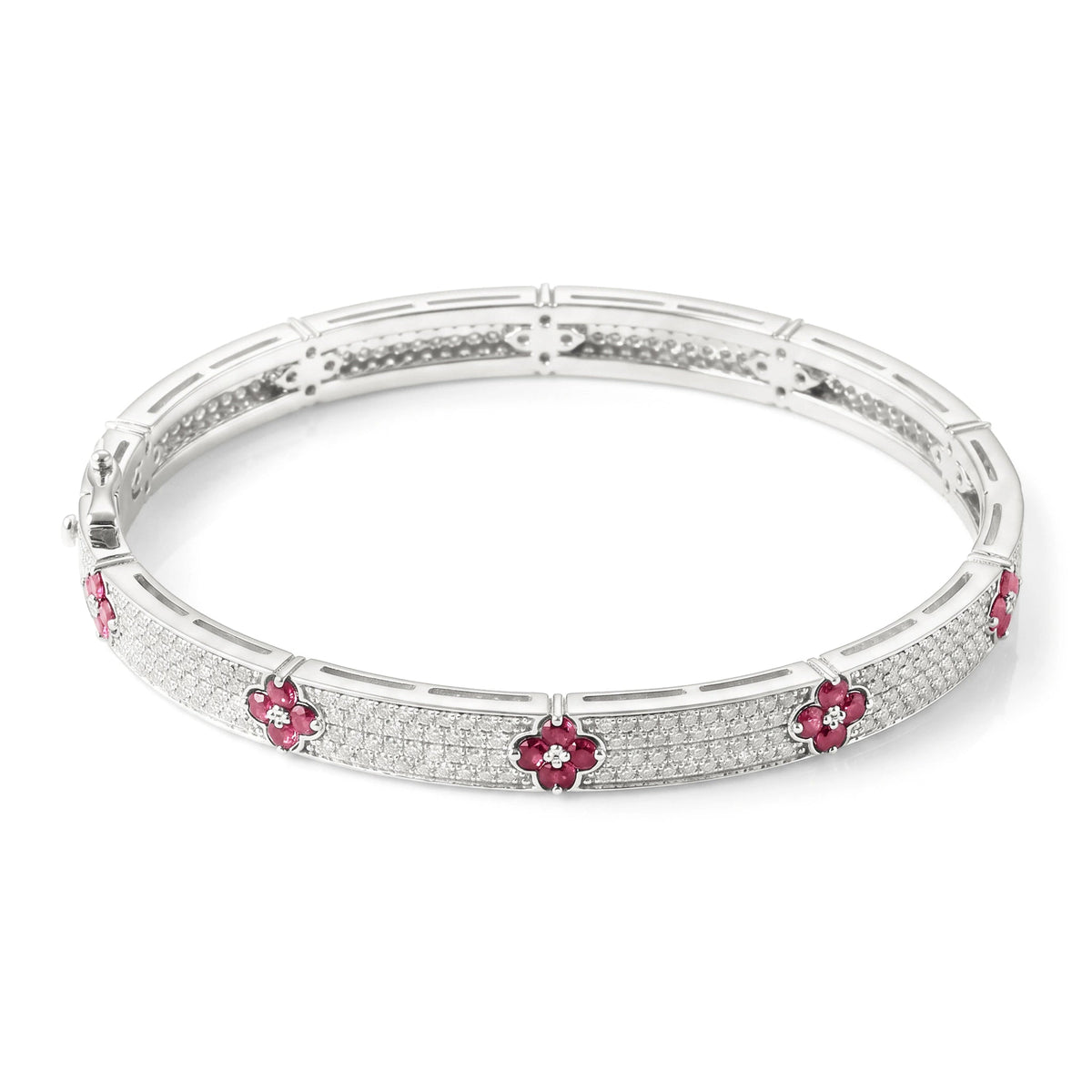 Four leaf ruby & diamond pave bangle View 3