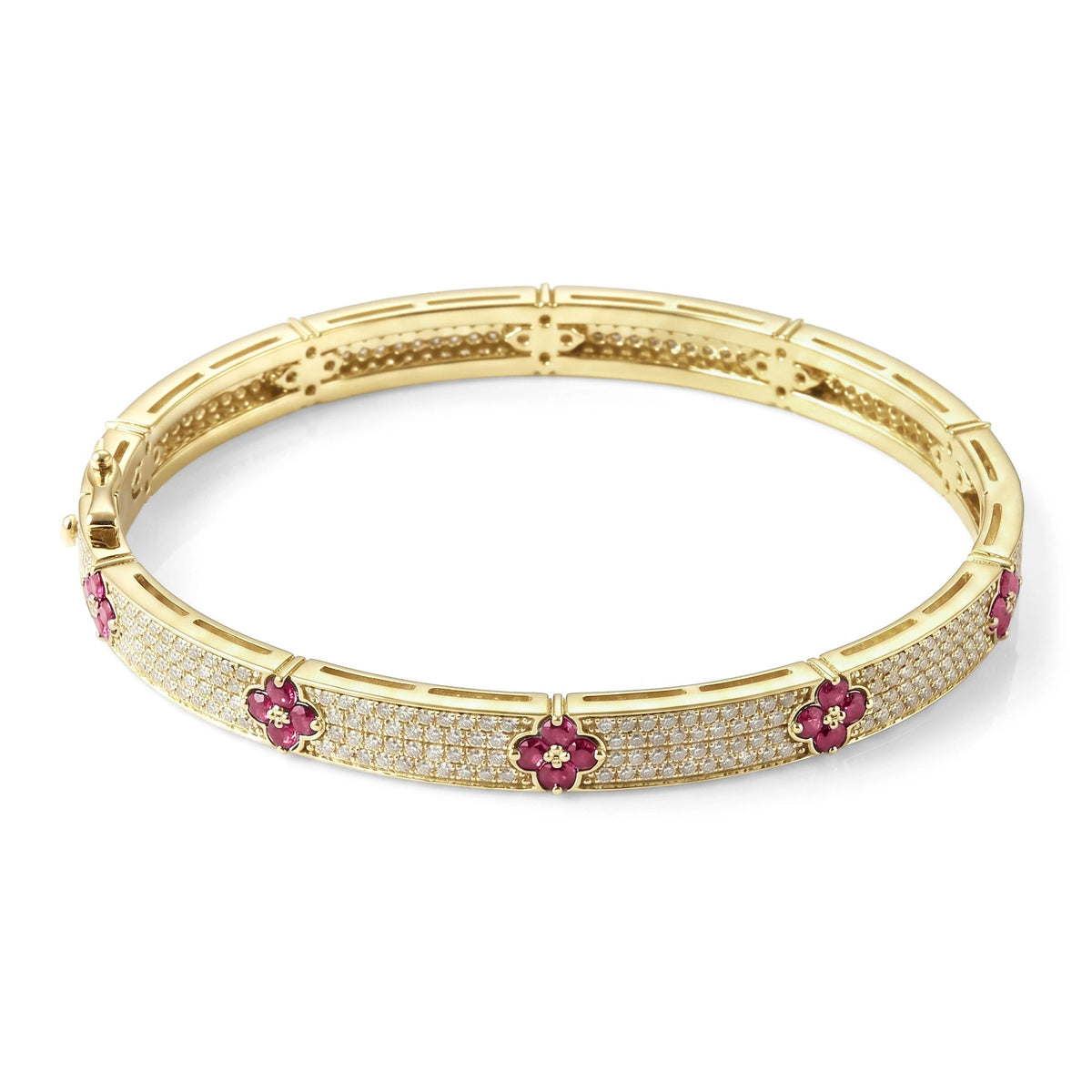 Four leaf ruby & diamond pave bangle View 5