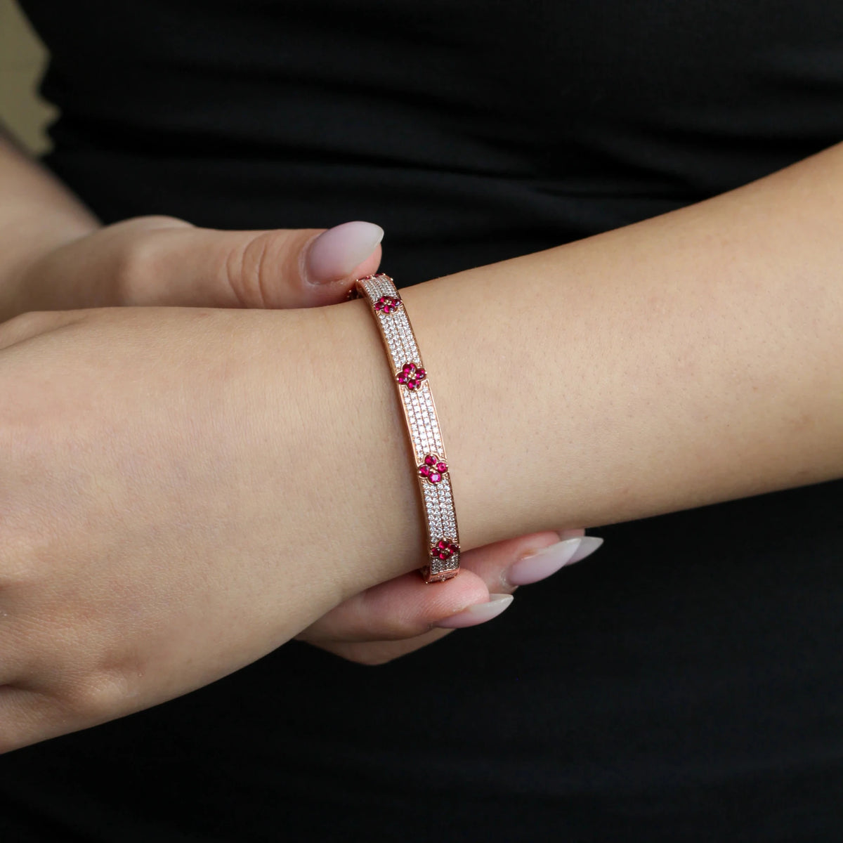 Four leaf ruby & diamond pave bangle View 7