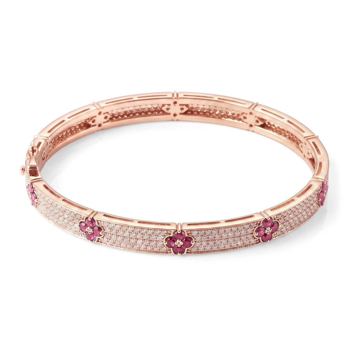 Four leaf ruby & diamond pave bangle ROSE 10K