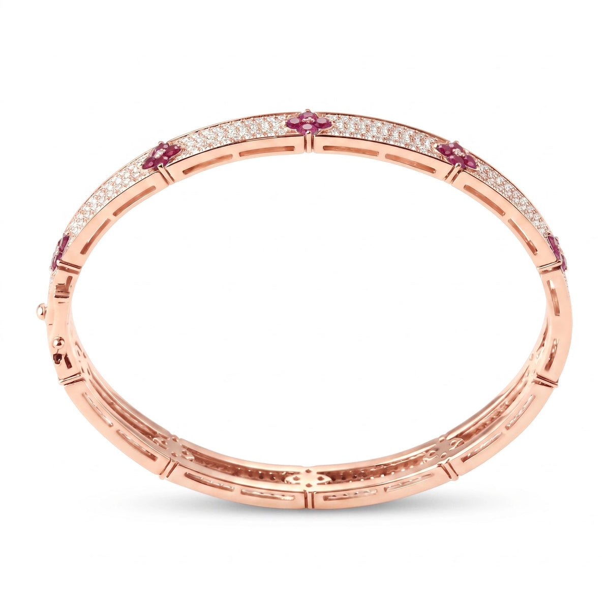 Four leaf ruby & diamond pave bangle View 2