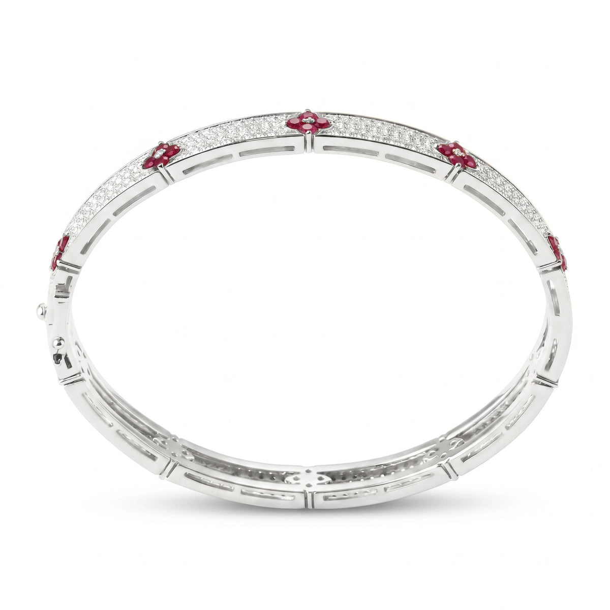 Four leaf ruby & diamond pave bangle View 4