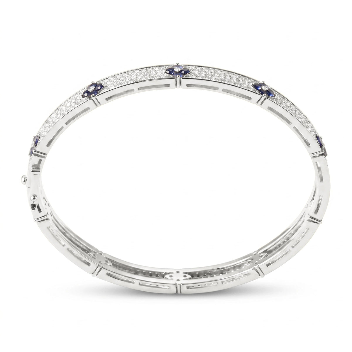 Four-Leaf Sapphire & Pavé Diamond Hinged Bangle View 6