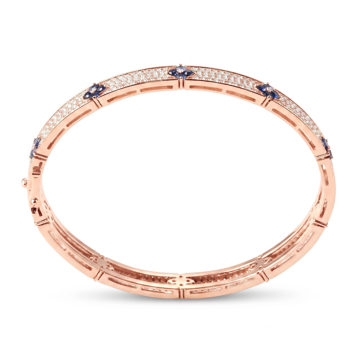 Four-Leaf Sapphire & Pavé Diamond Hinged Bangle View 4