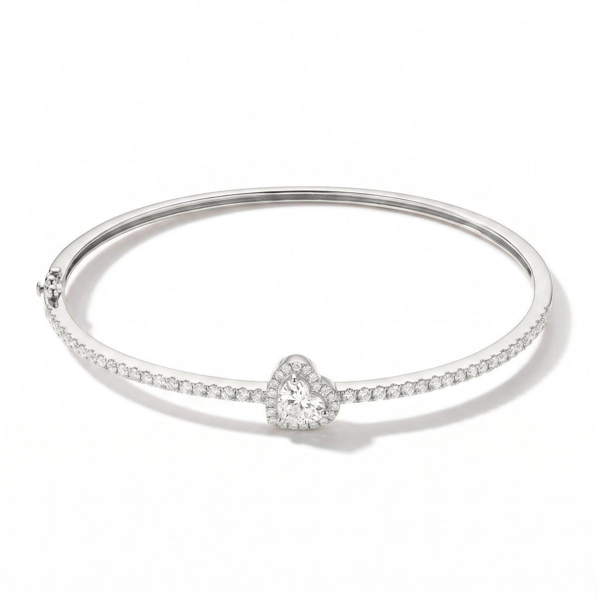 Heart shape diamond with halo pave band bangle View 4