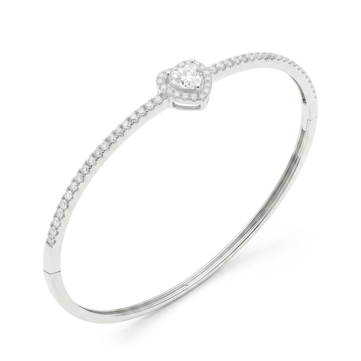 Heart shape diamond with halo pave band bangle View 5