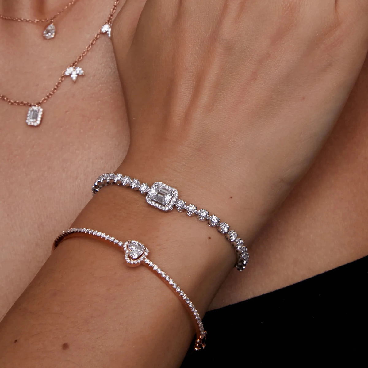 Heart shape diamond with halo pave band bangle View 9