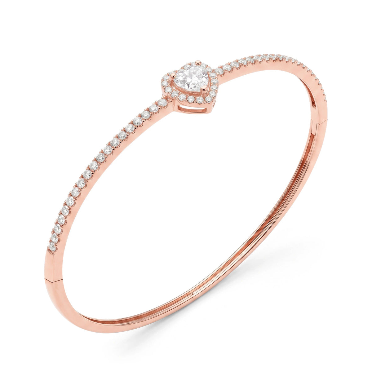 Heart shape diamond with halo pave band bangle View 3