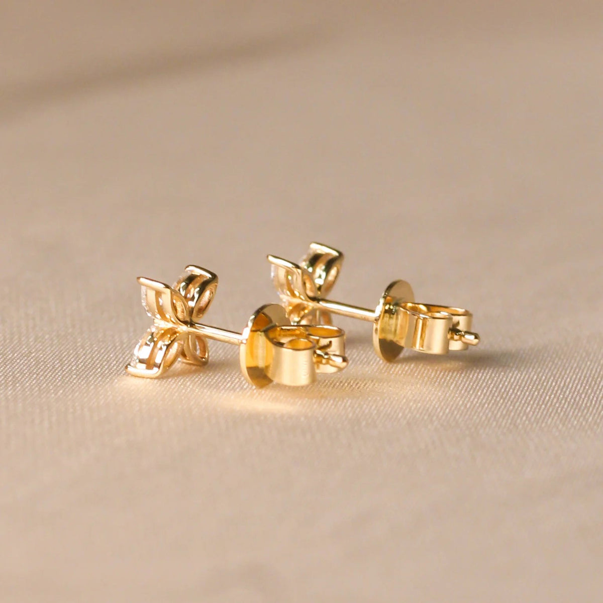 Marquise Diamond Four-Petal Floral Stud Earrings View 2