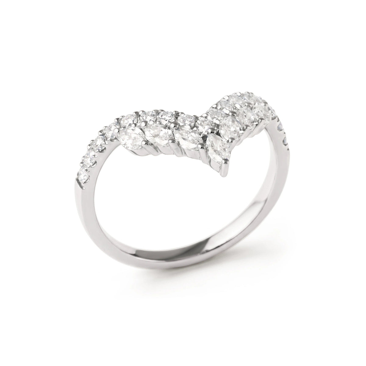 Marquise & Pavé Diamond Chevron Wishbone Band View 8