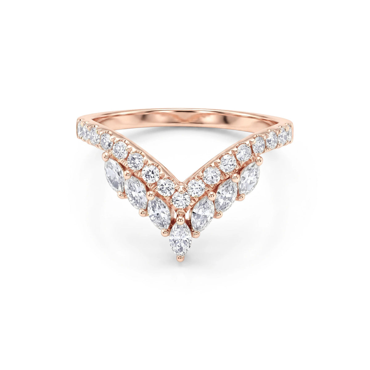 Marquise & Pavé Diamond Chevron Wishbone Band View 3