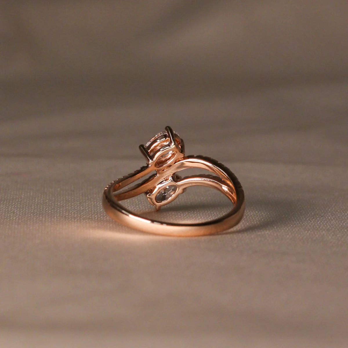 Modern Two-Stone Oval Diamond Swirl Party Ring View 4