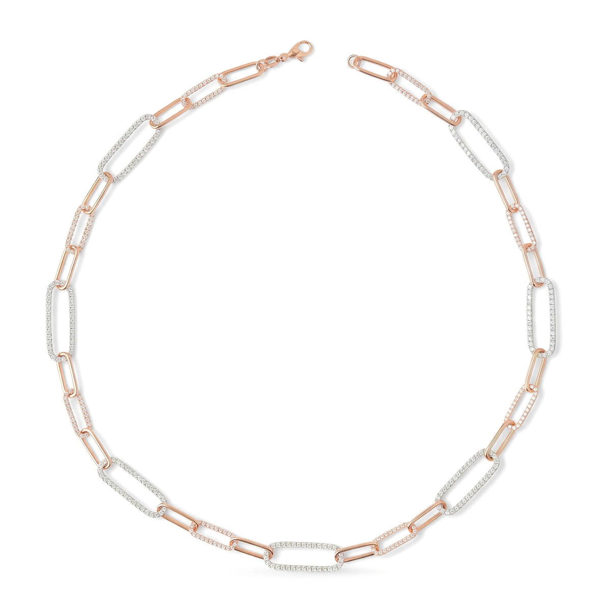 Modern Two Tone Pave Diamond Paperclip Statement N View 4