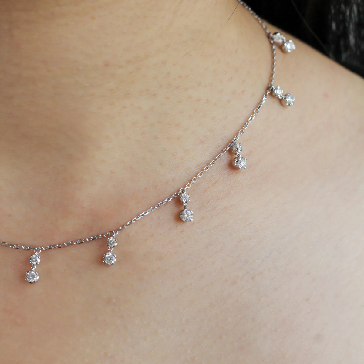 Multi-Drop Round Diamond Cluster Station Necklace View 5