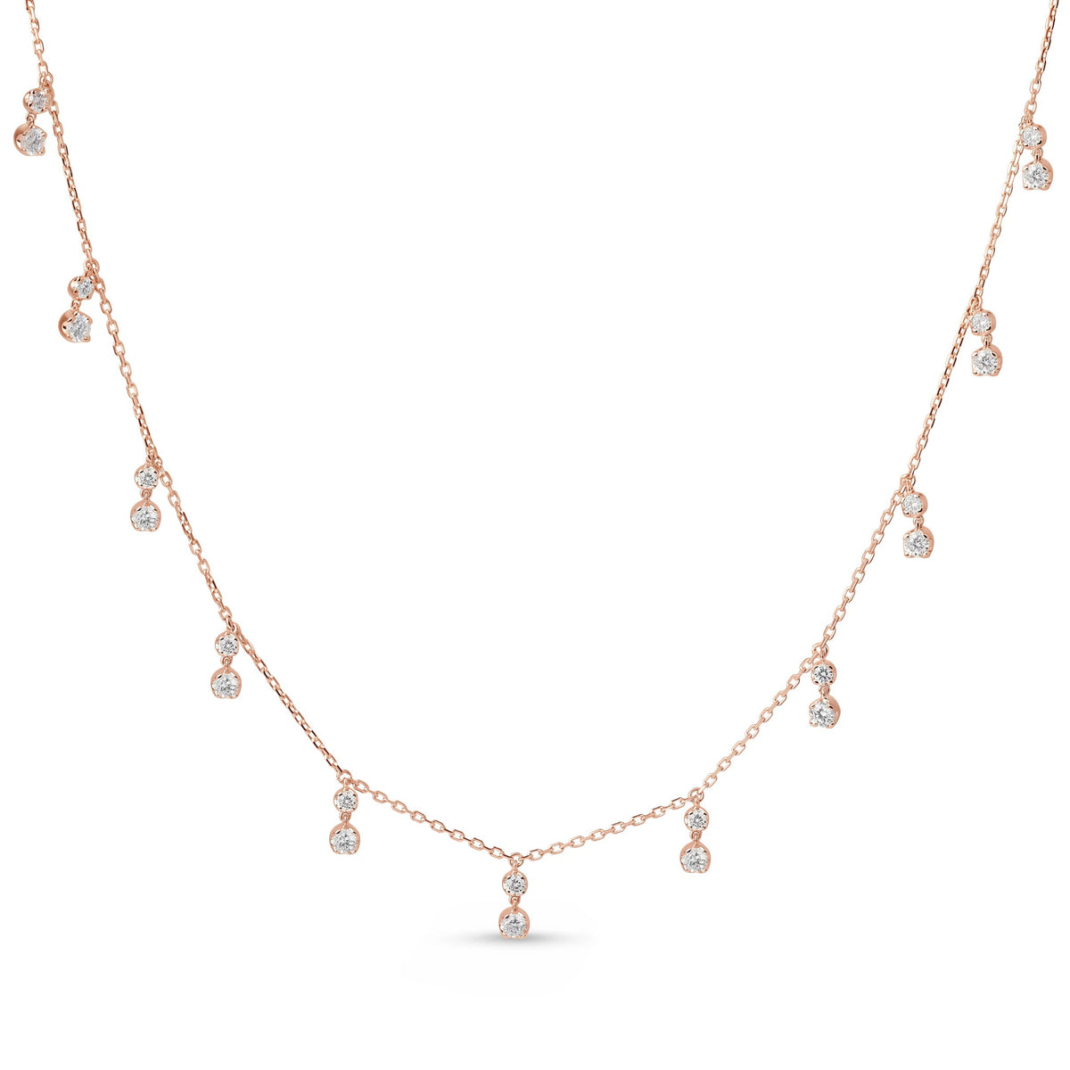 Multi-Drop Round Diamond Cluster Station Necklace ROSE 10K