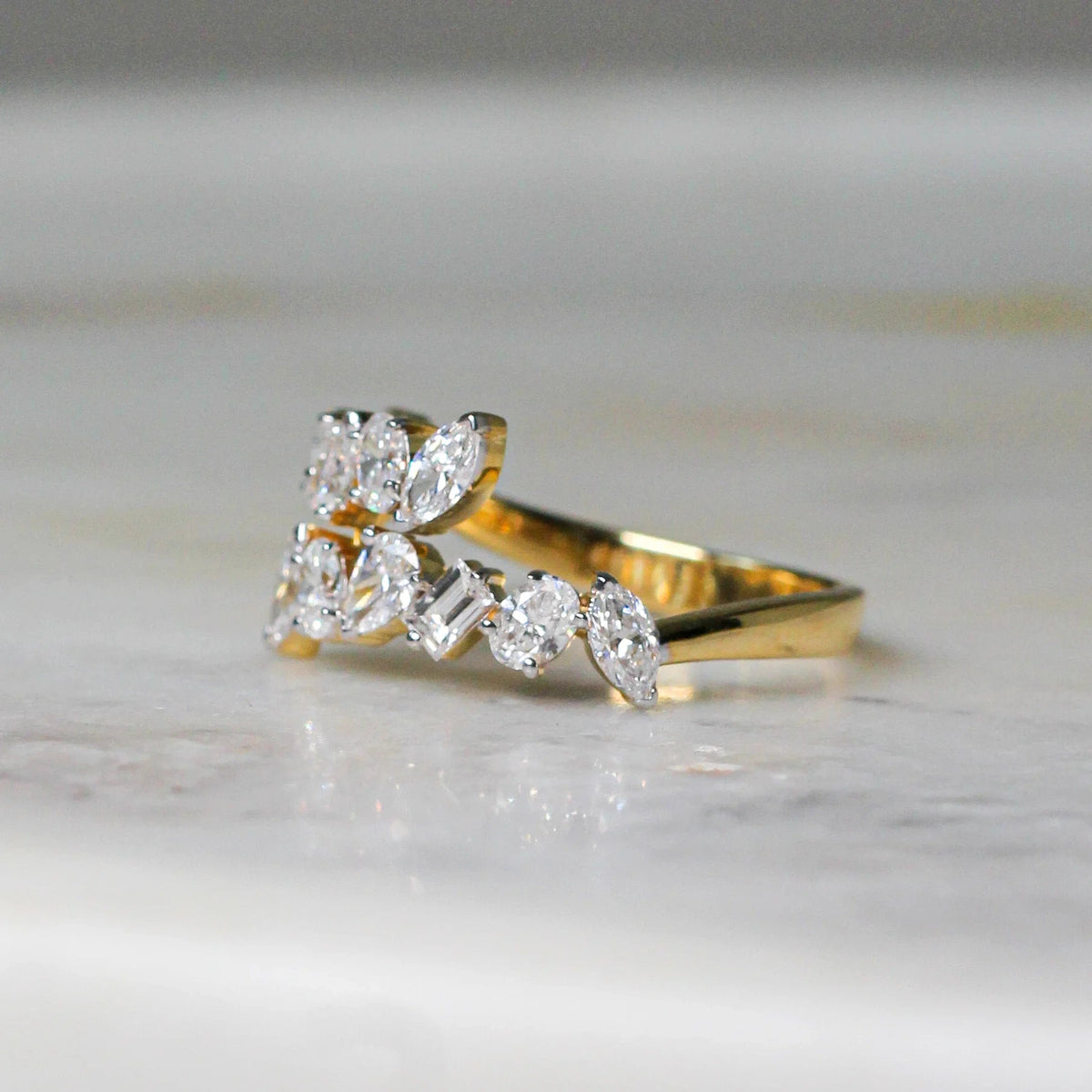 Multi Fancy Shape Diamond Bypass Ring ROSE 10K