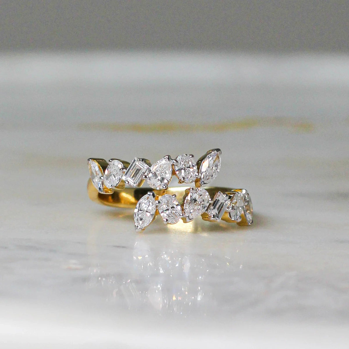 Multi Fancy Shape Diamond Bypass Ring View 9