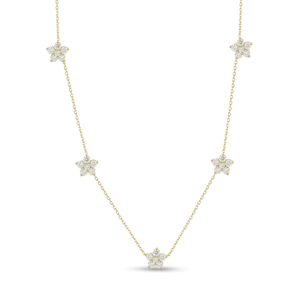 Multi-Flower Round Diamond Station Necklace View 3