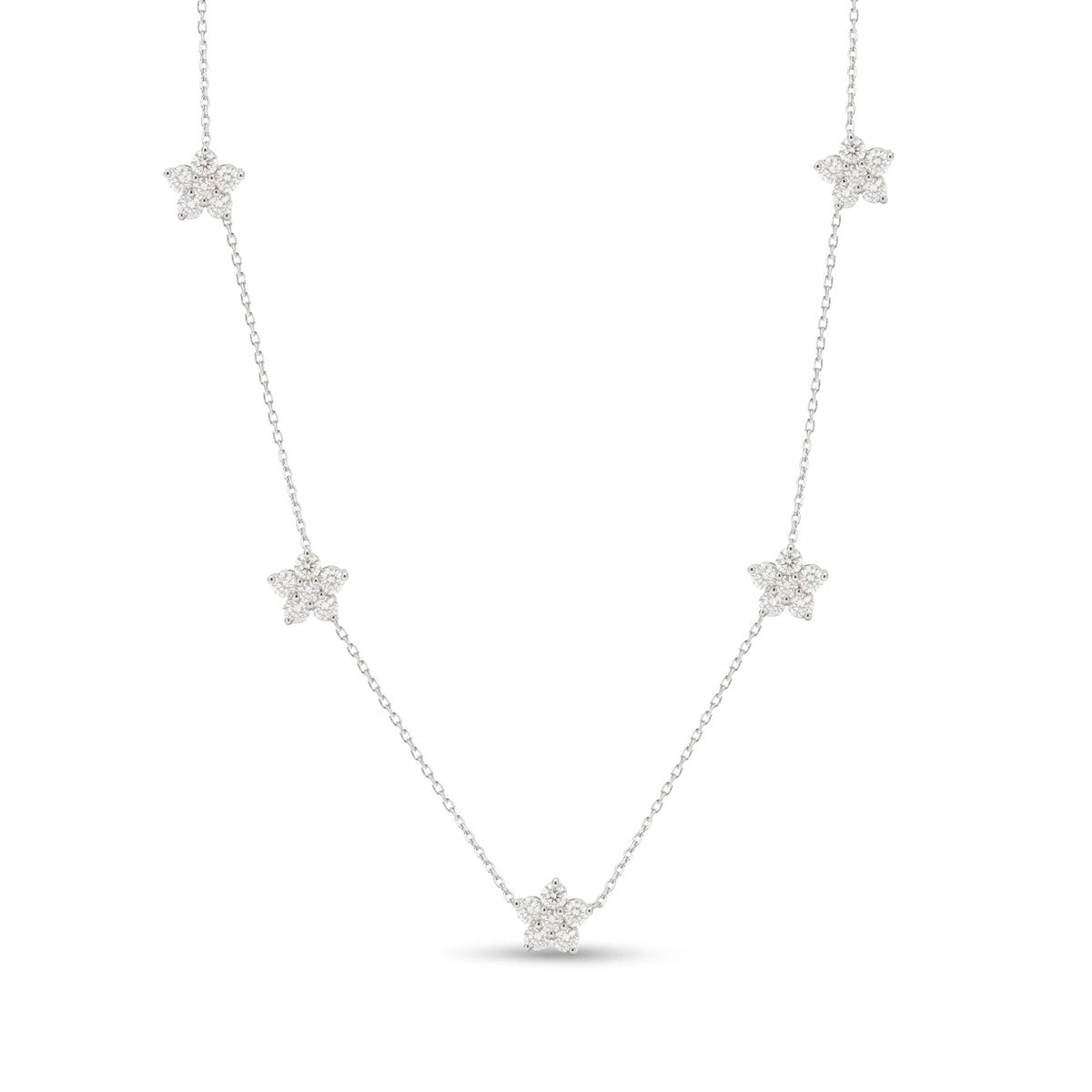 Multi-Flower Round Diamond Station Necklace View 2