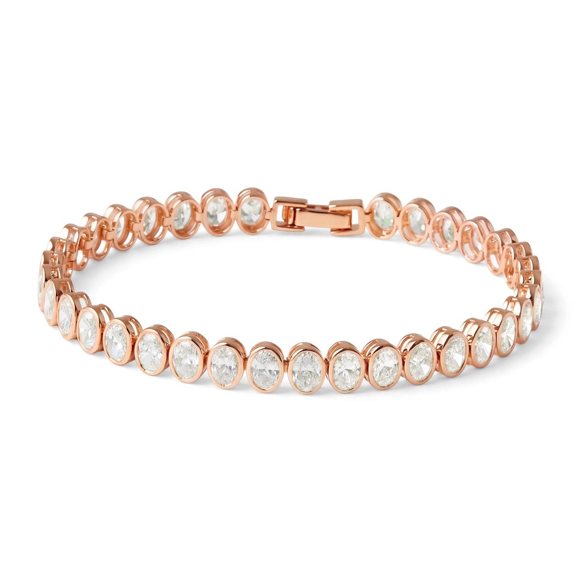 Oval Bezel-Set Diamond Tennis Bracelet ROSE 10K