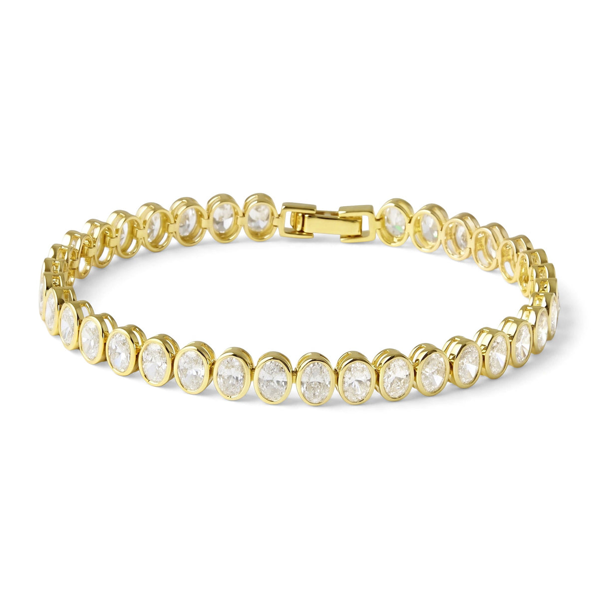 Oval Bezel-Set Diamond Tennis Bracelet View 5