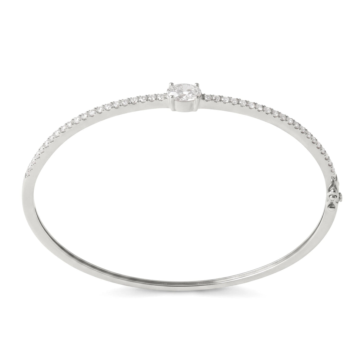 Oval Diamond Solitaire & Pave Line Bangle View 4