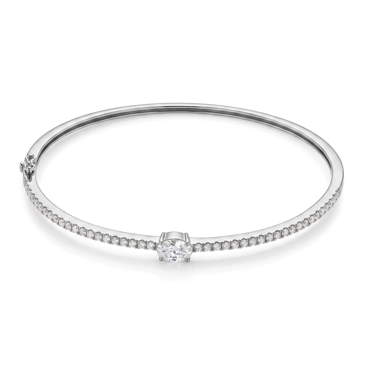 Oval Diamond Solitaire & Pave Line Bangle View 3
