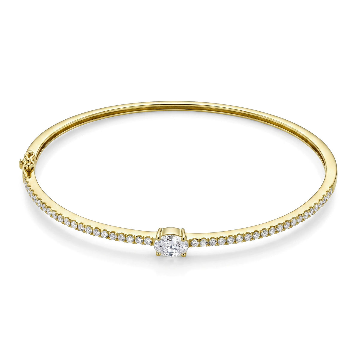 Oval Diamond Solitaire & Pave Line Bangle View 5