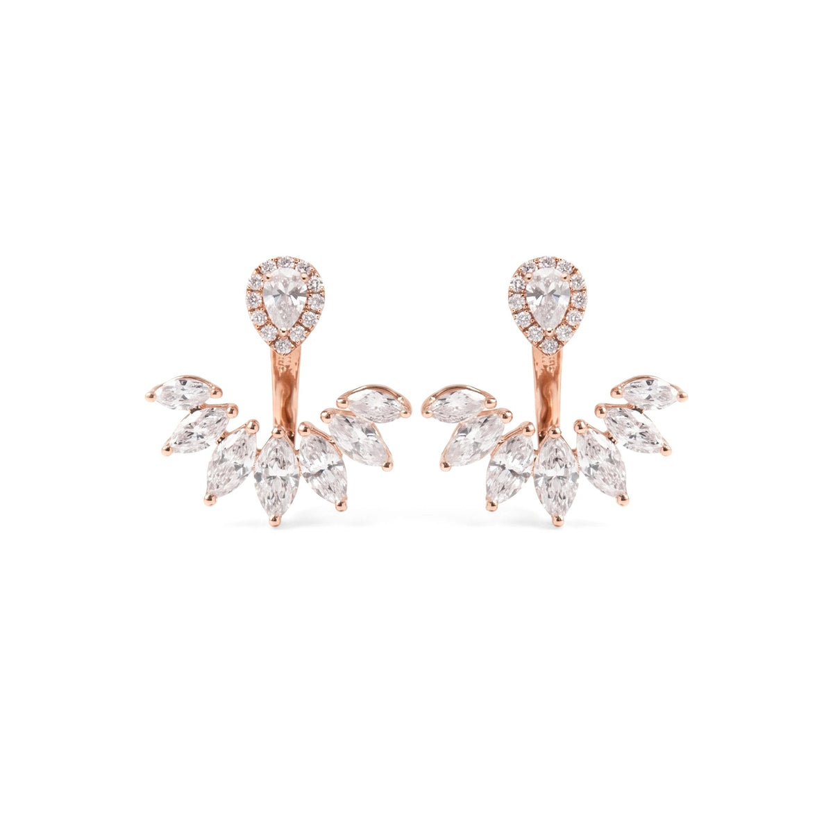 Pear-Cut Diamond Halo Studs with Marquise Diamond View 2