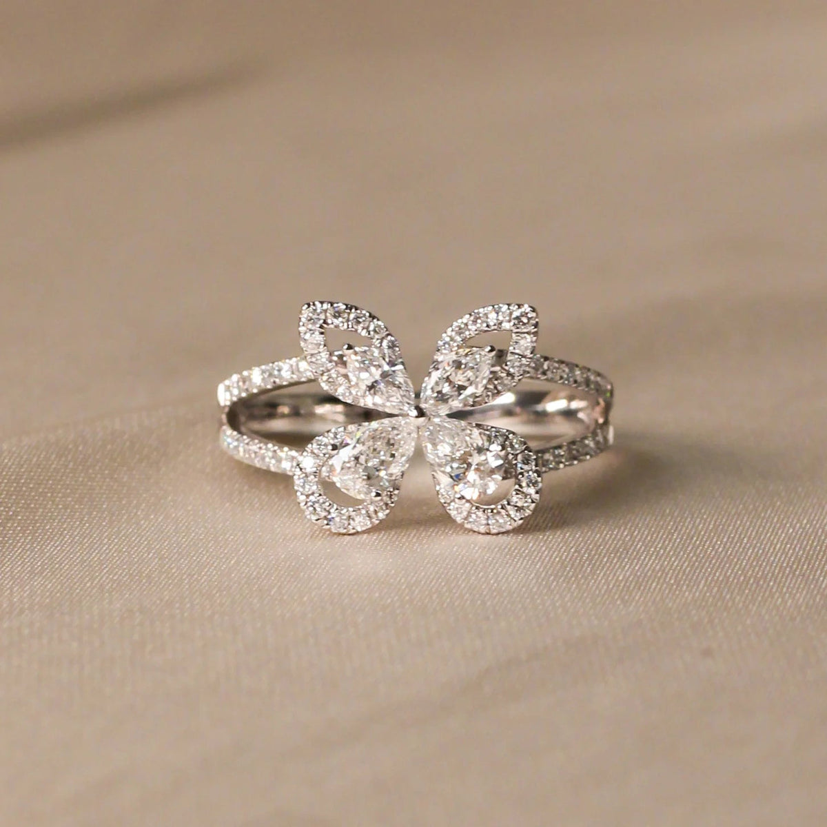 Pear & Marquise Diamond Butterfly Statement Ring ROSE 10K