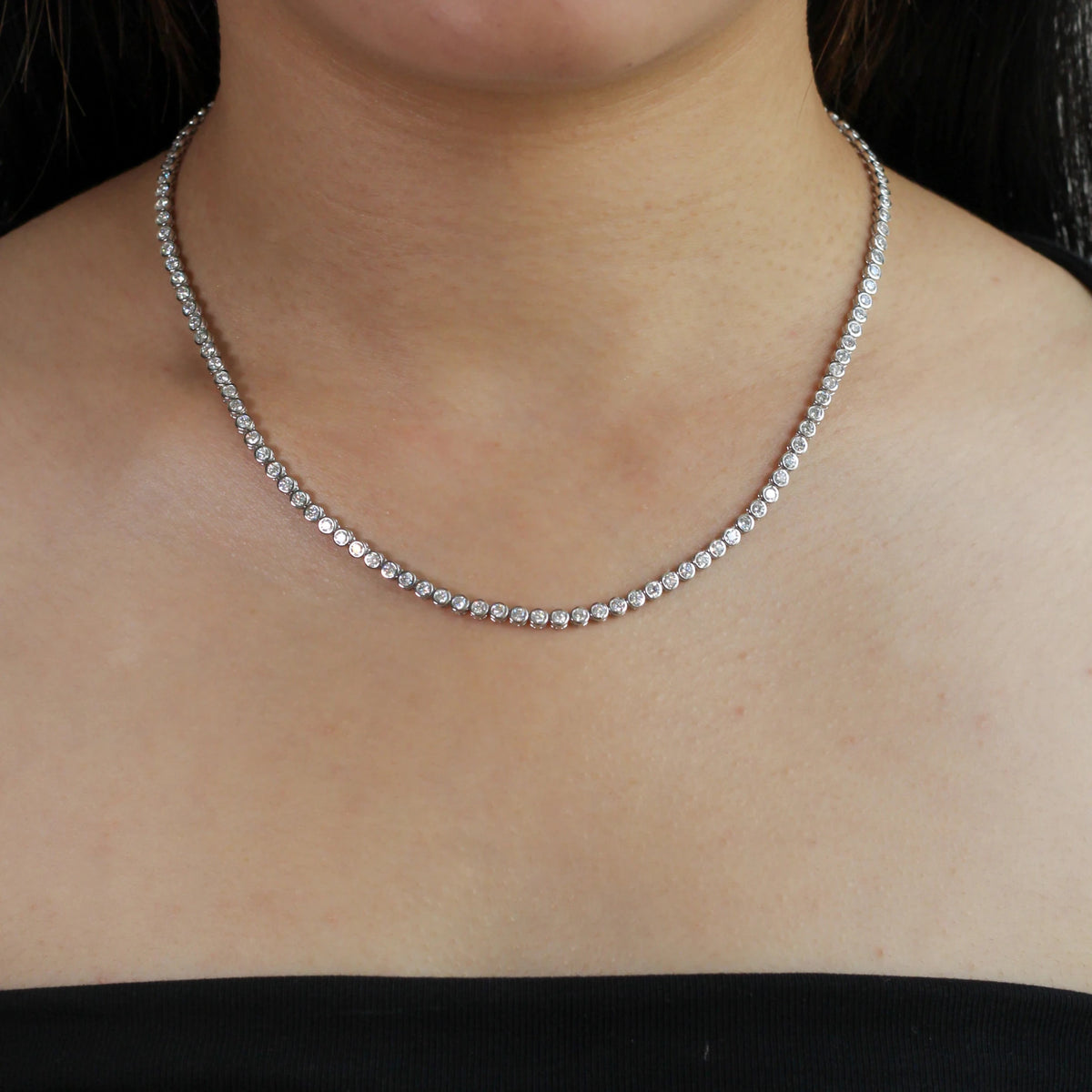 Round Cut Diamond Full-Bezel Tennis Necklace View 5