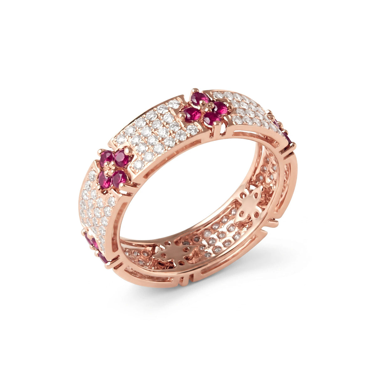Ruby in Four-Petal Flower Design and Micro-Pavé Di View 6