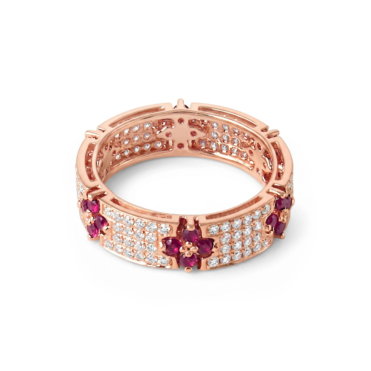 Ruby in Four-Petal Flower Design and Micro-Pavé Di View 4