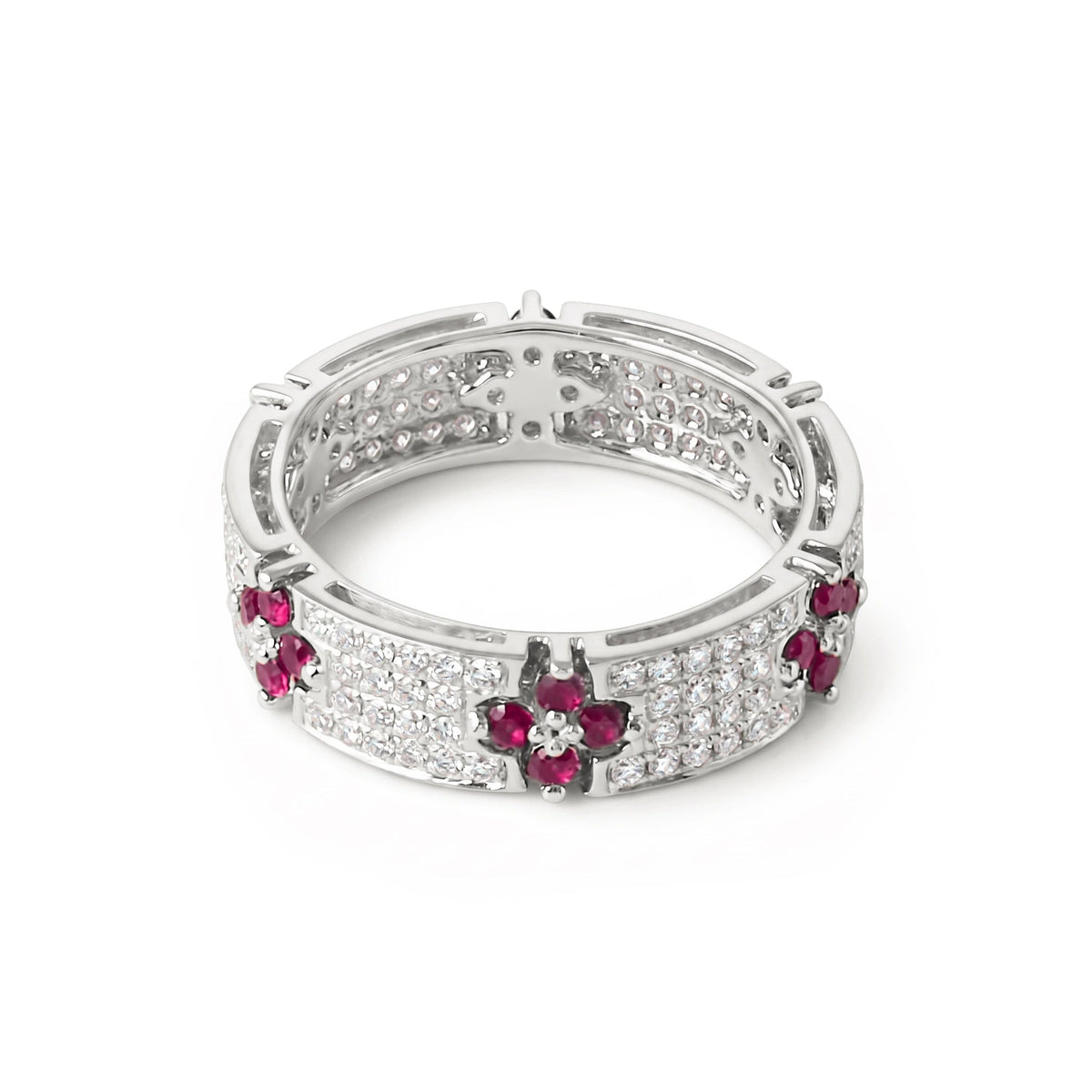 Ruby in Four-Petal Flower Design and Micro-Pavé Di View 7