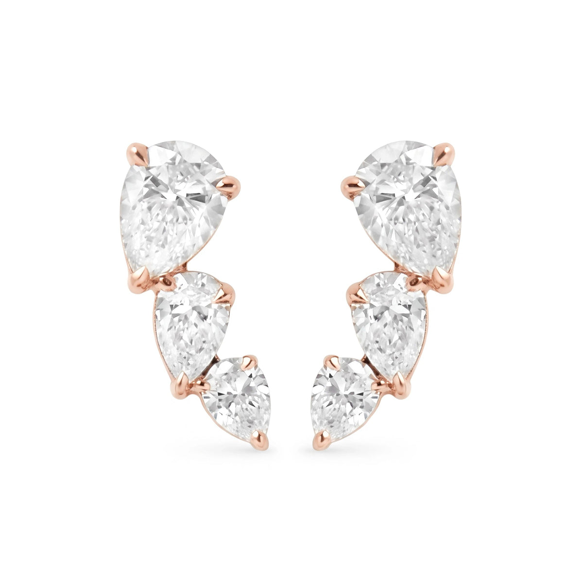 Three-Stone Pear Diamond Climber Earrings View 2