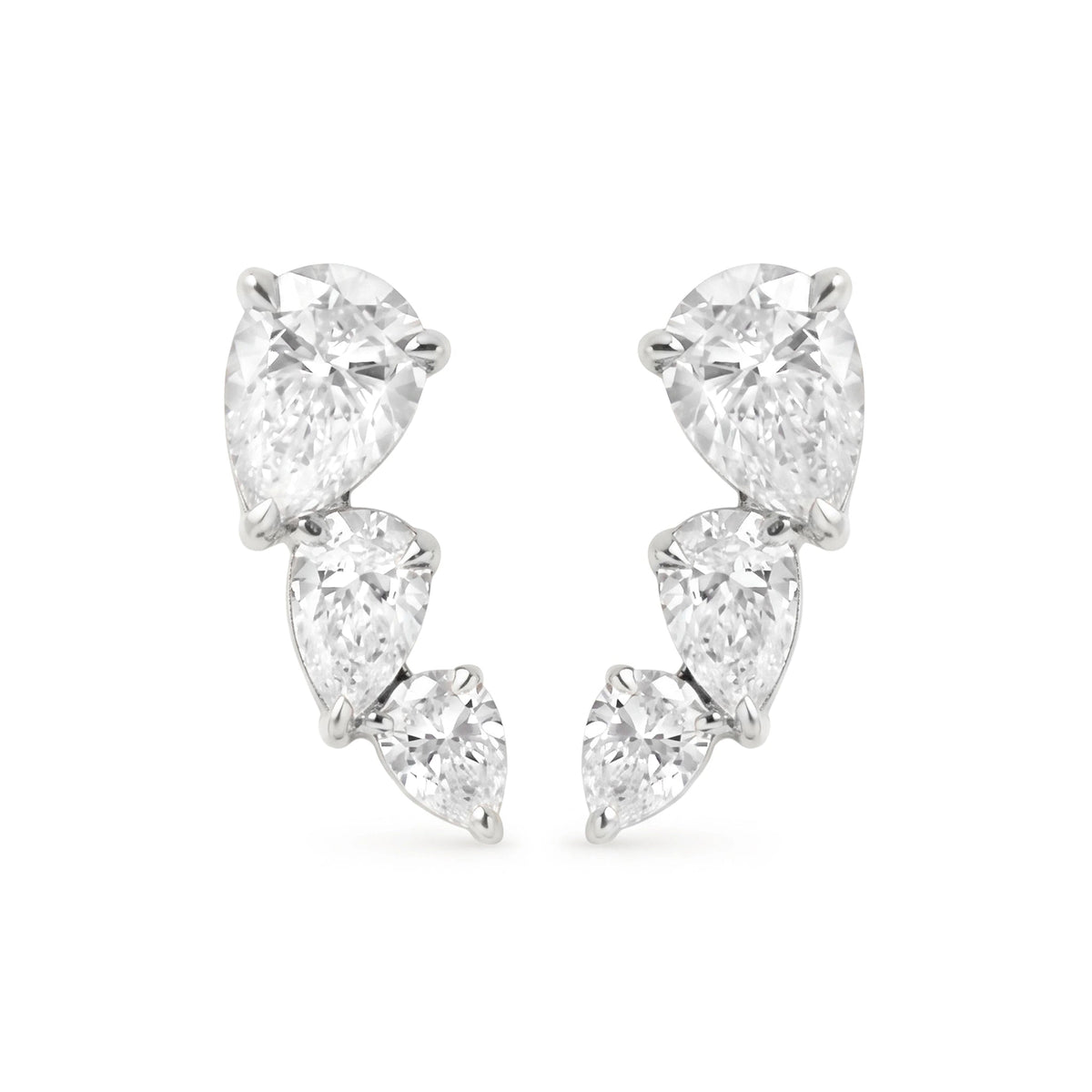 Three-Stone Pear Diamond Climber Earrings View 3
